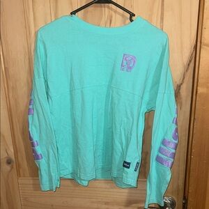 Disney Teal Long Sleeve Shirt with Purple Glitter Sleeve Graphics
